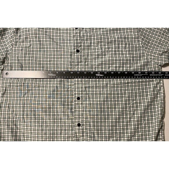 VTG No Fear Men's L Button Up Short Sleeve Front Pocket Shirt Plaid Green White - Picture 4 of 10